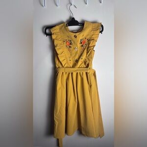 Yellow Floral Embroidered Kids Dress Size 8 Thanksgiving Dress